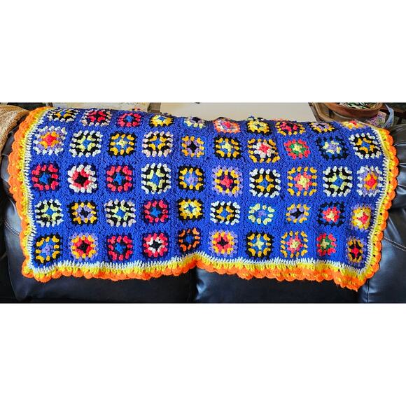 CROCHET Granny Square Afghan Blanket Bright Colors 64" x 48" Handmade GIFT - Picture 3 of 7